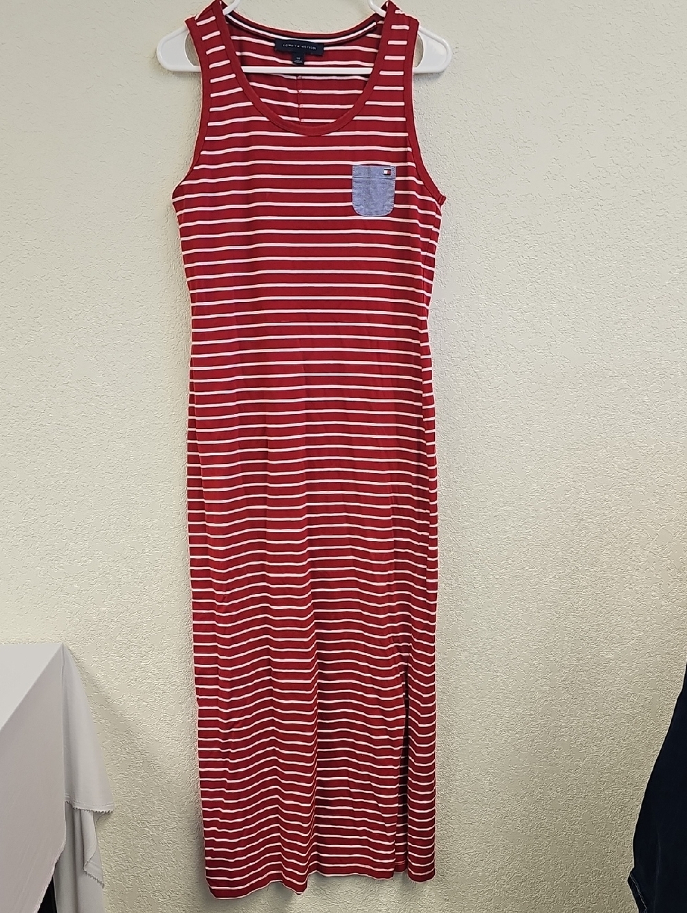 Tommy Hilfiger Red and White Striped Maxi Dress Side Slit Small